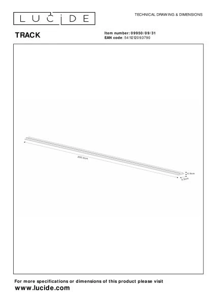 Lucide TRACK Cache/couvercle - Système de rail monophasé / Éclairage sur rail - 2 mètre - Blanc (Extension) - TECHNISCH